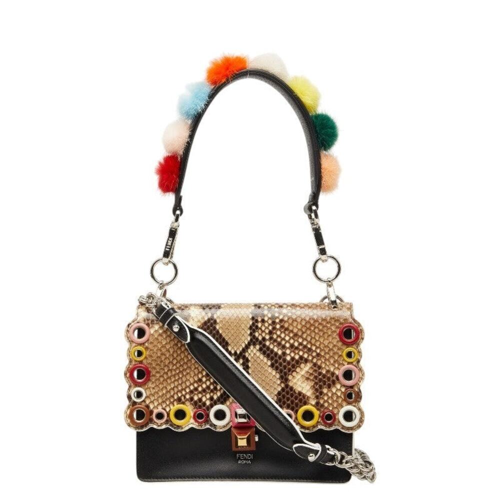 Fendi Kan I Mini Chain Shoulder Bag Leather Handbag Black